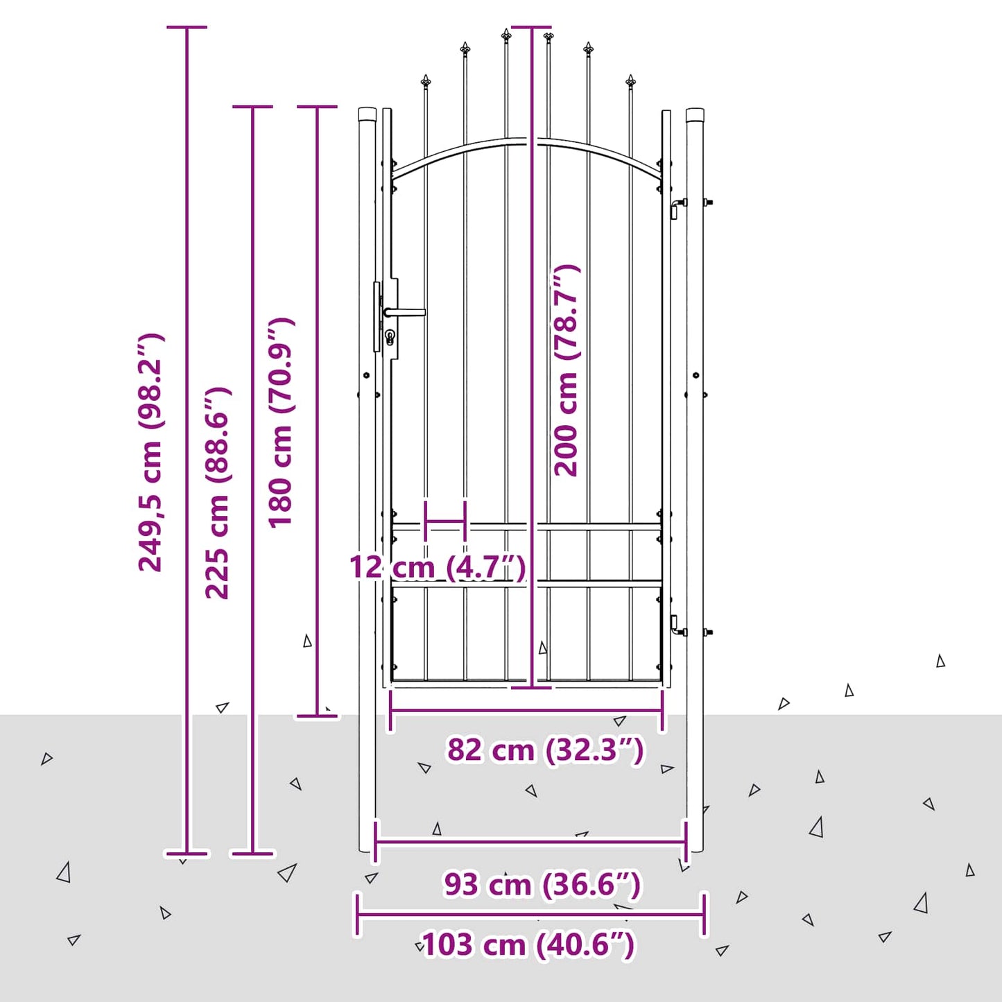 Hageport med lås Woerden Grå 200 x 100 cm Stål