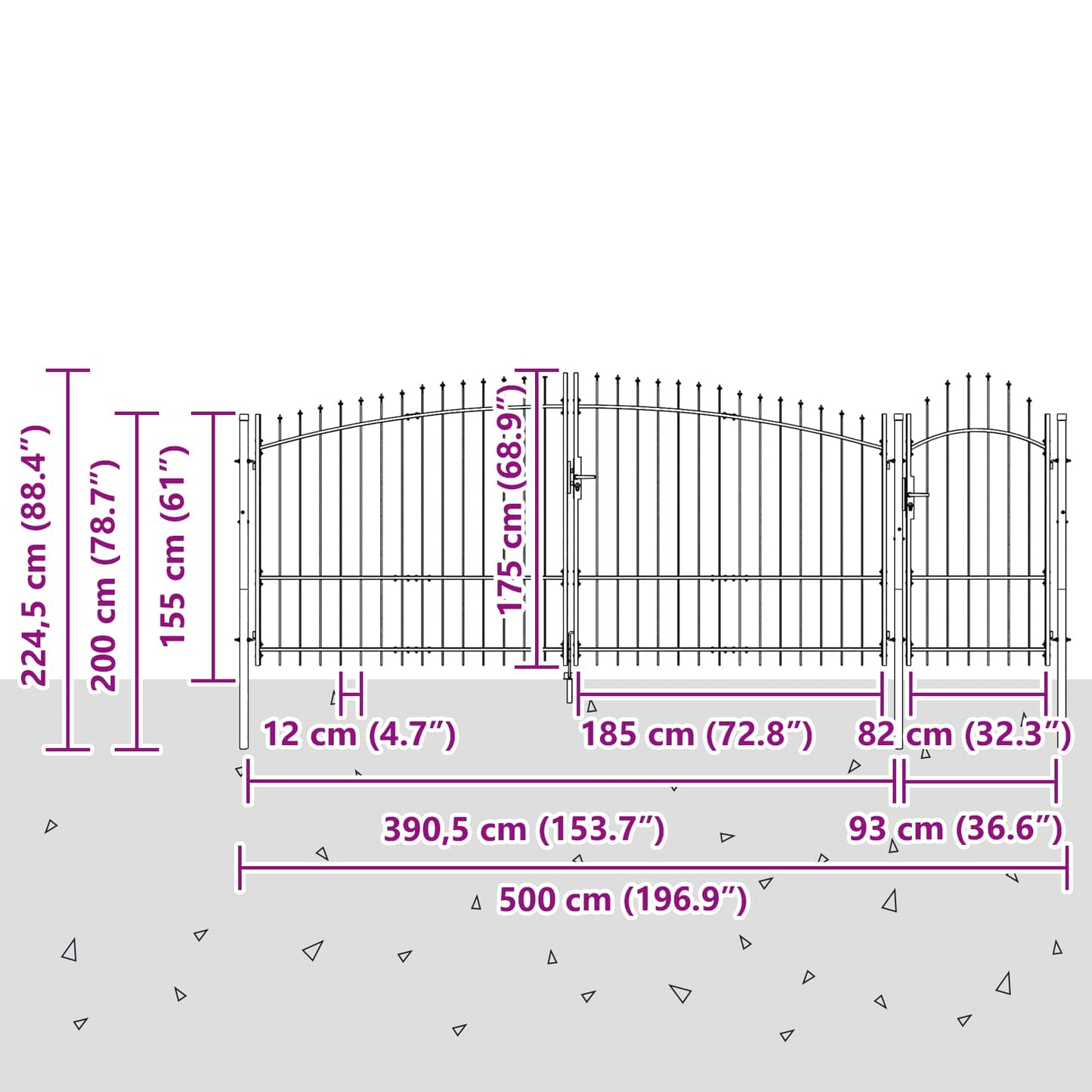 Hageport med lås Woerden Grå 125 x 500 cm Stål