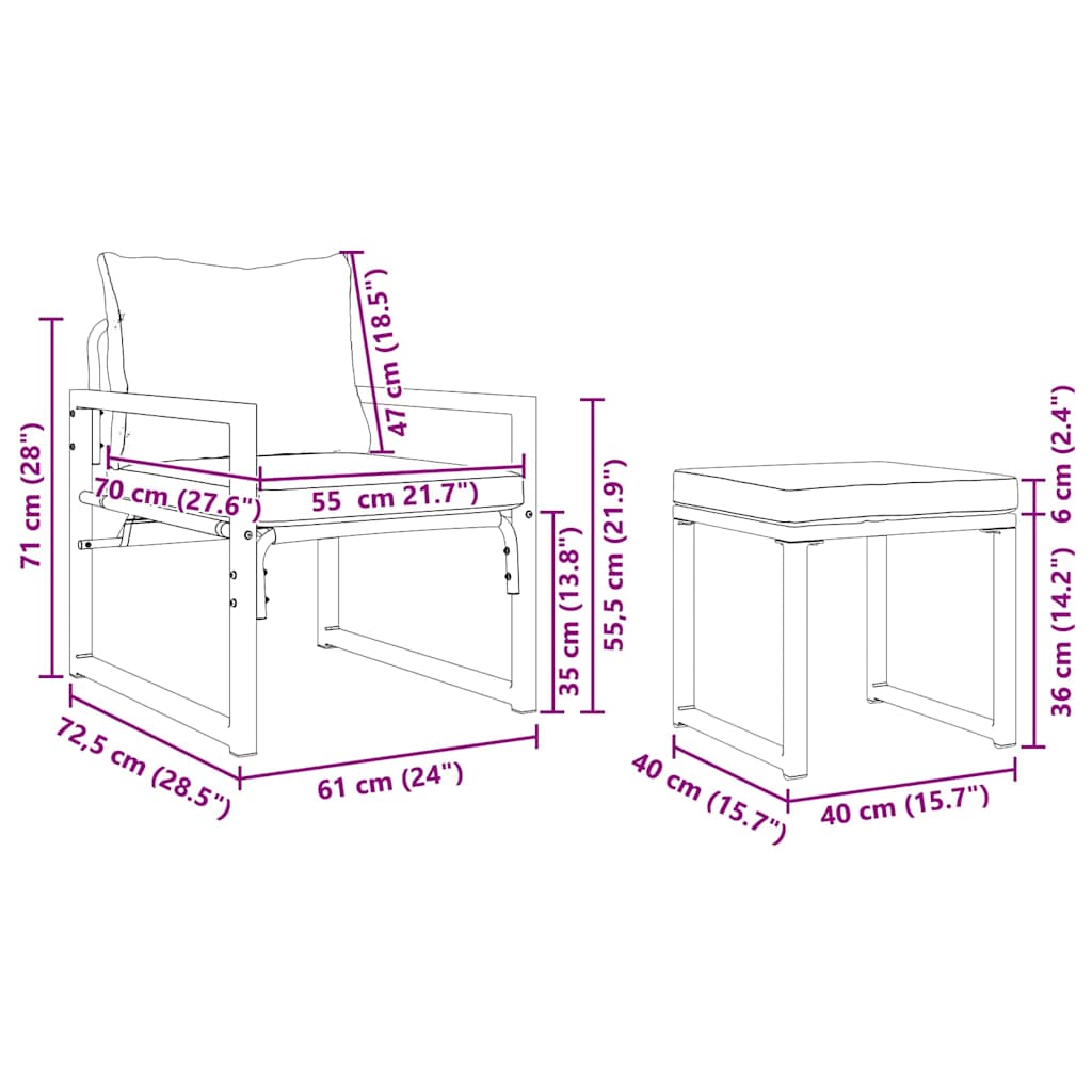 Hagemøbler med pute Annet 4 pcs Svart 61 x 72.5 x 71 cm Stål