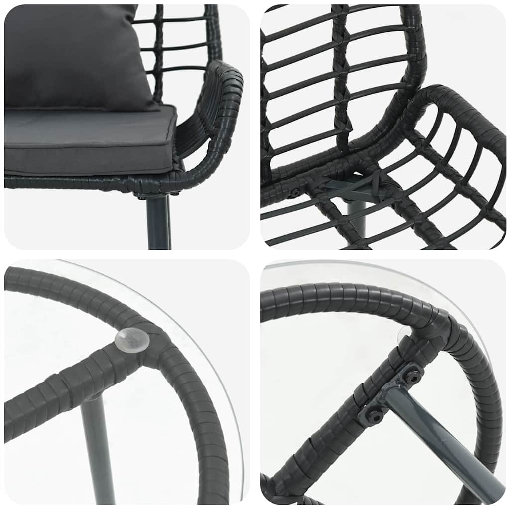 Hage Spisegruppe 3 pcs Svart og Anthracite Poly rotting og stål