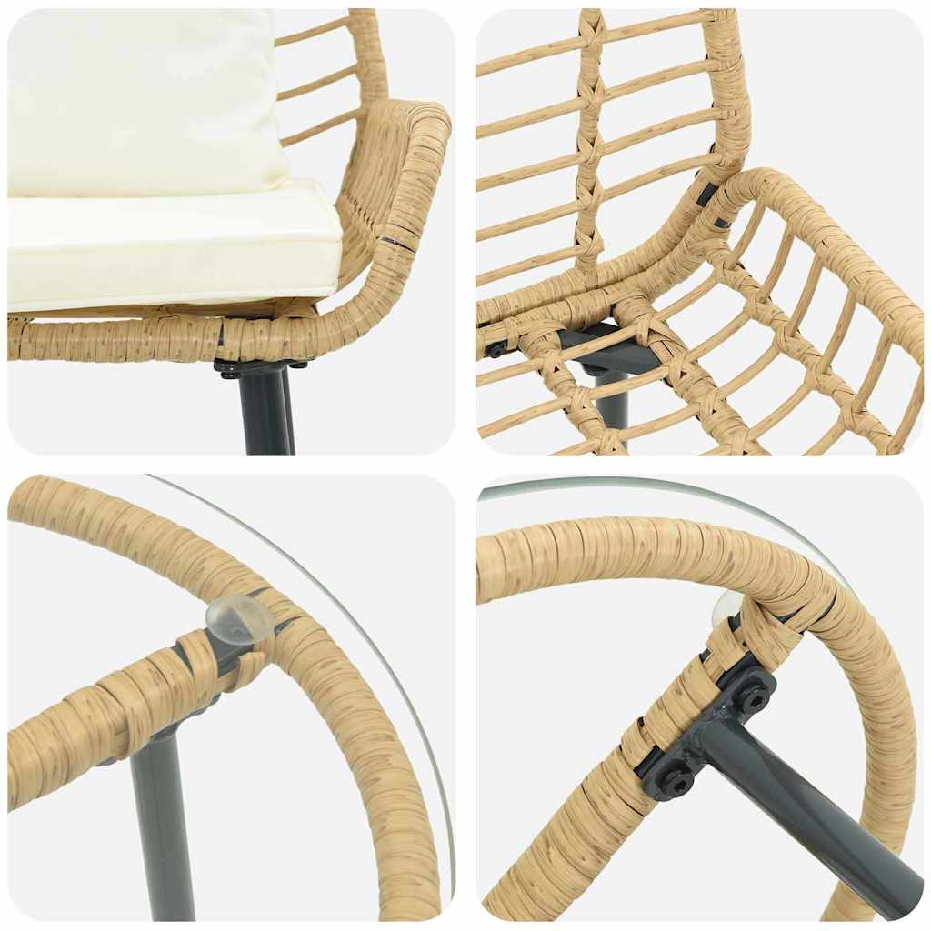 Hage Spisegruppe 3 pcs Brun Svart Krem Poly rotting og stål
