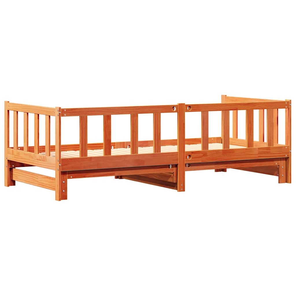 Seng med trundle Vokset Brun 203,5 x 184 x 66 cm Massivt furu