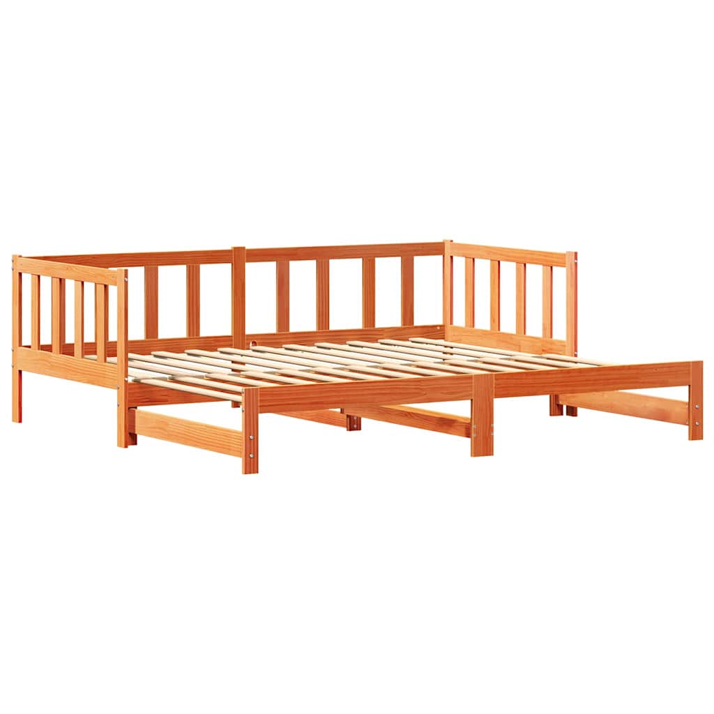 Seng med trundle Vokset Brun 203,5 x 184 x 66 cm Massivt furu
