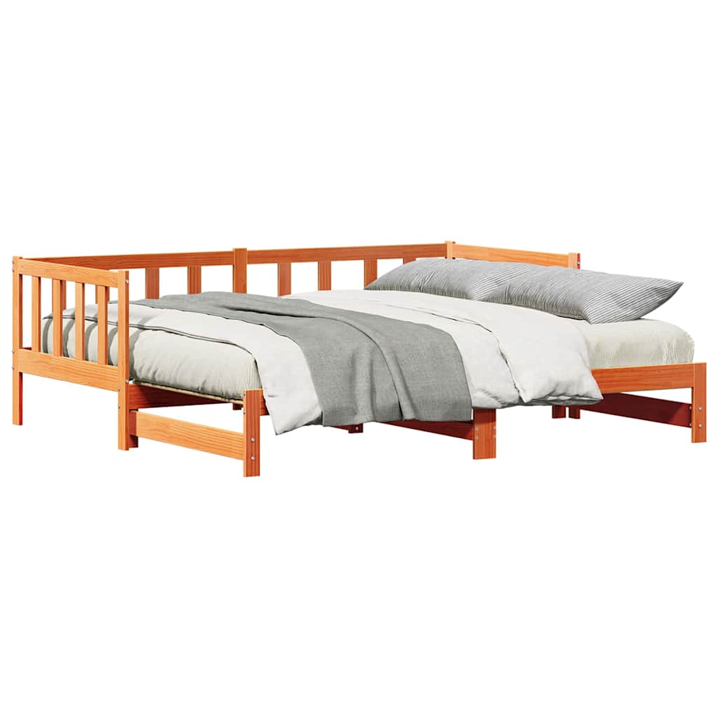 Seng med trundle Vokset Brun 203,5 x 184 x 66 cm Massivt furu