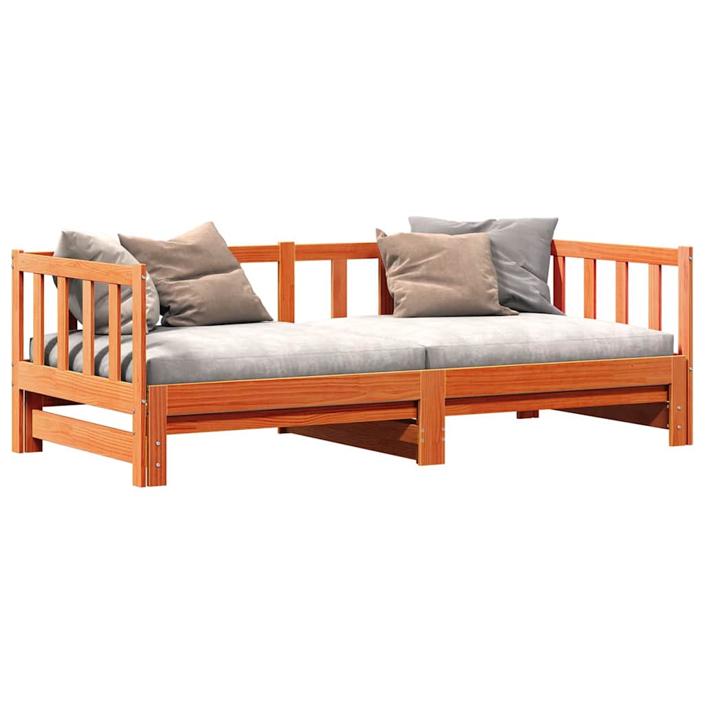 Seng med trundle Vokset Brun 203,5 x 184 x 66 cm Massivt furu