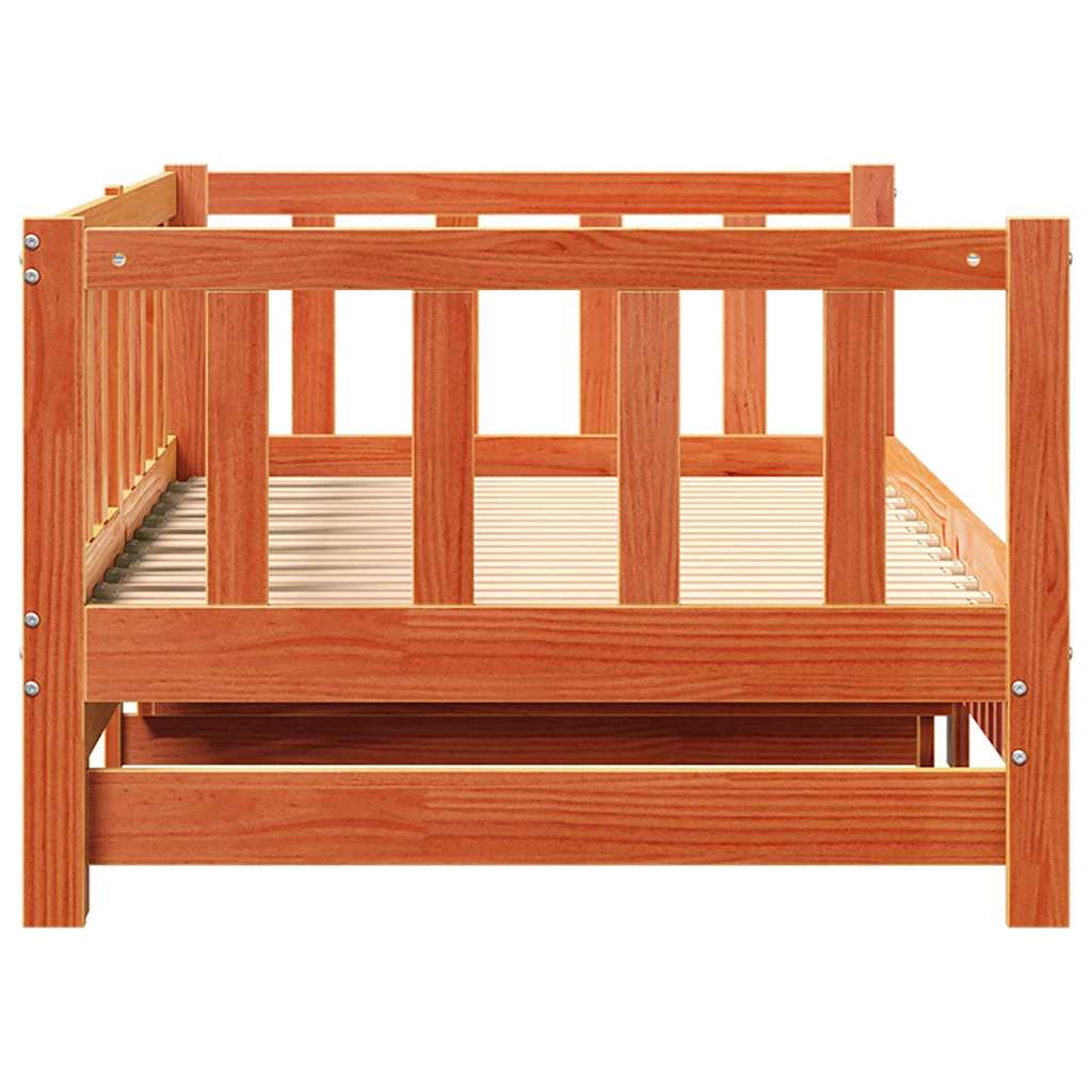 Uttrekkbar Dagbed Vokset Brun 203.5 x 164 x 66 cm Massiv furu