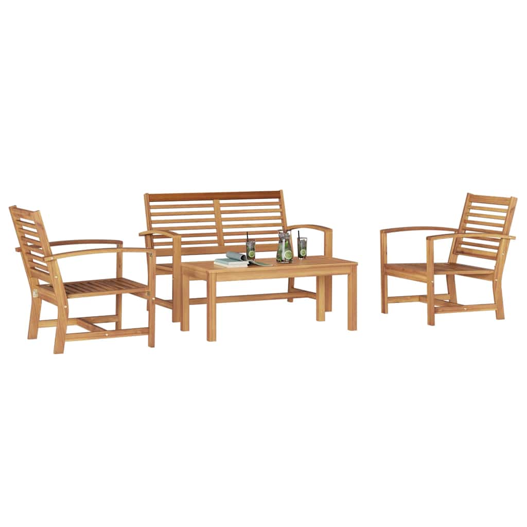 Hagesofa Set 4 pcs Naturlig Massivt Teaktre
