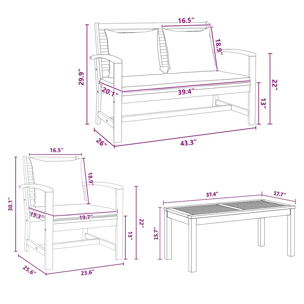 Hagesofa Set Naturlig Heltre teak