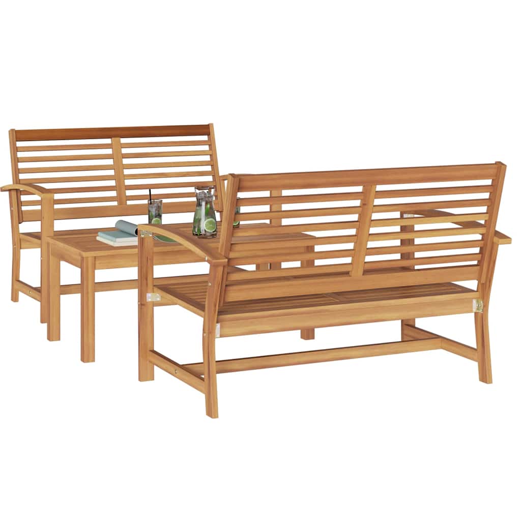 Hagesofa Set 3 pcs Naturlig Massivt Teaktre
