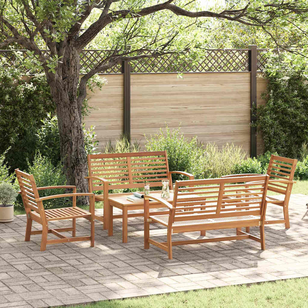 Hagesofa Set 5 pcs Naturlig Massivt Teaktre