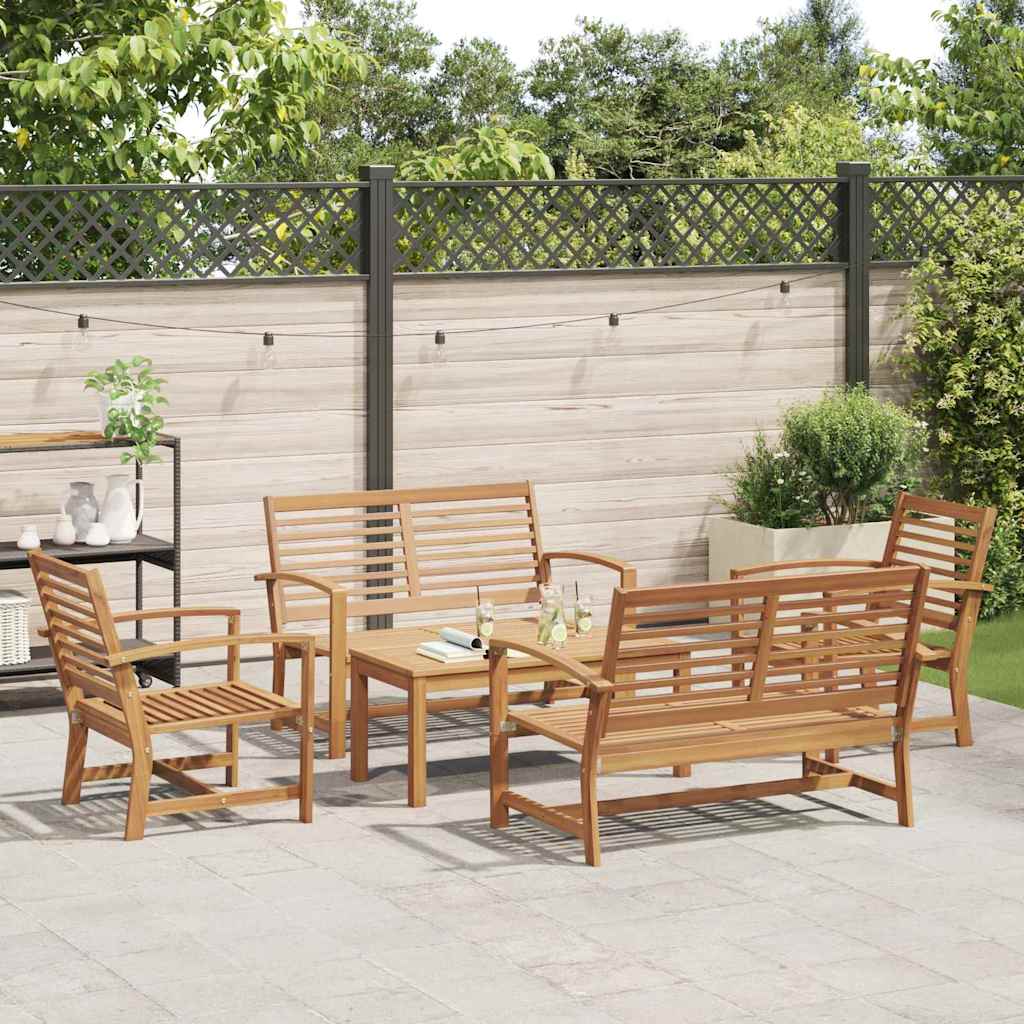 Hagesofa Set 5 pcs Naturlig Massivt Teaktre