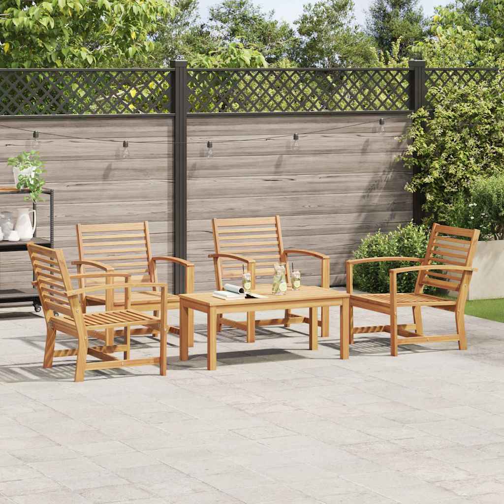 Hagesofa Set 5 pcs Naturlig Massivt Teaktre