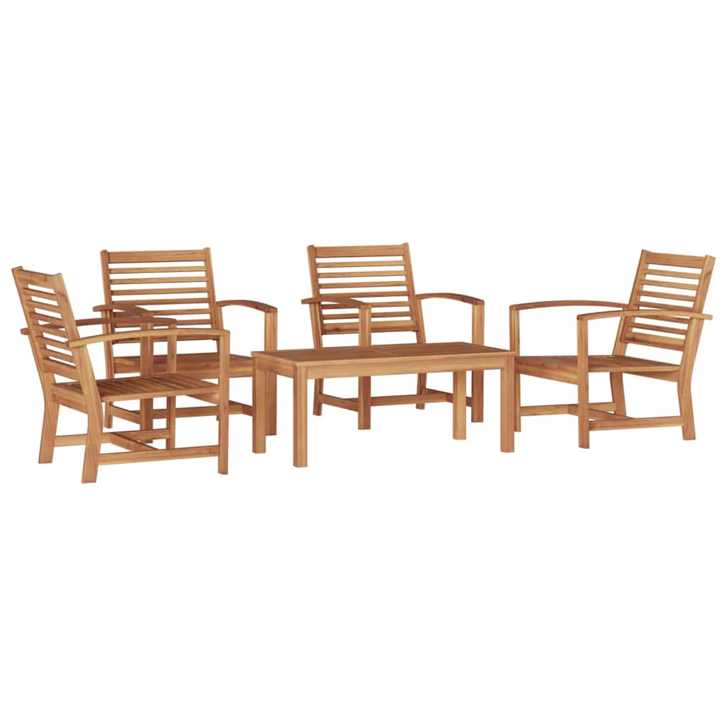 Hagesofa Set 5 pcs Naturlig Massivt Teaktre