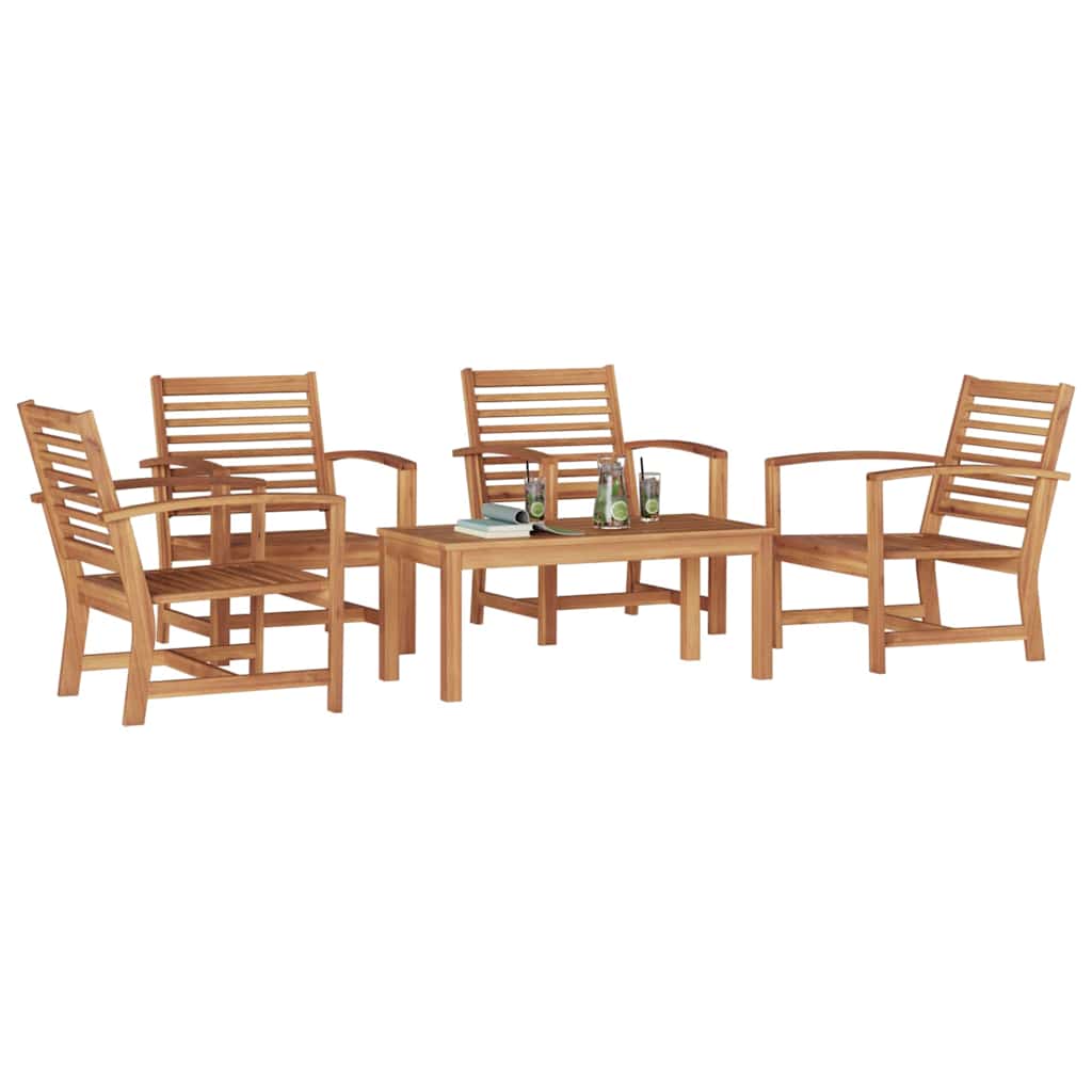 Hagesofa Set 5 pcs Naturlig Massivt Teaktre