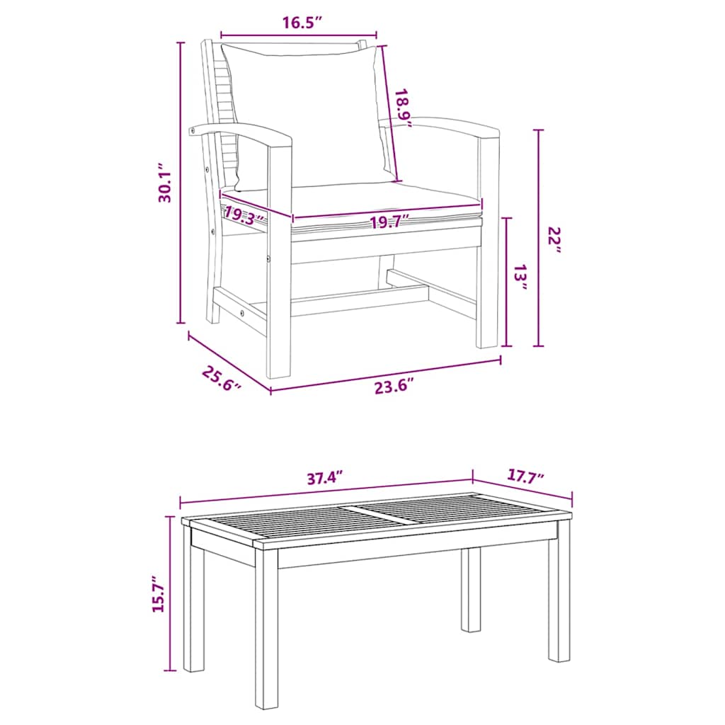 Hagesofa Set Naturlig Heltre teak