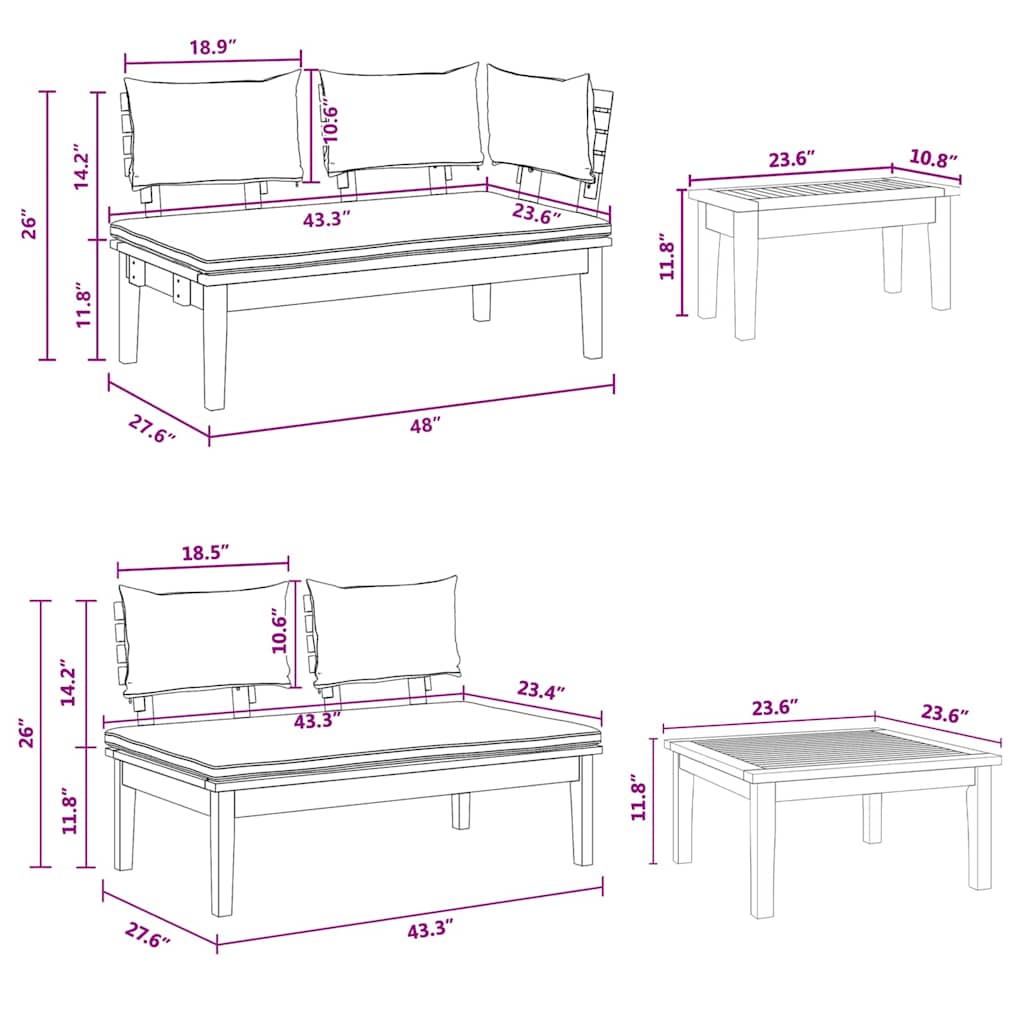 Hagesofa Set 5 pcs Brun og Grå