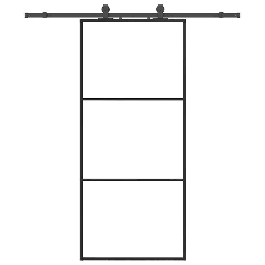 Skyvedør med monteringssett svart 90x205 cm ESG-glass vidaXL