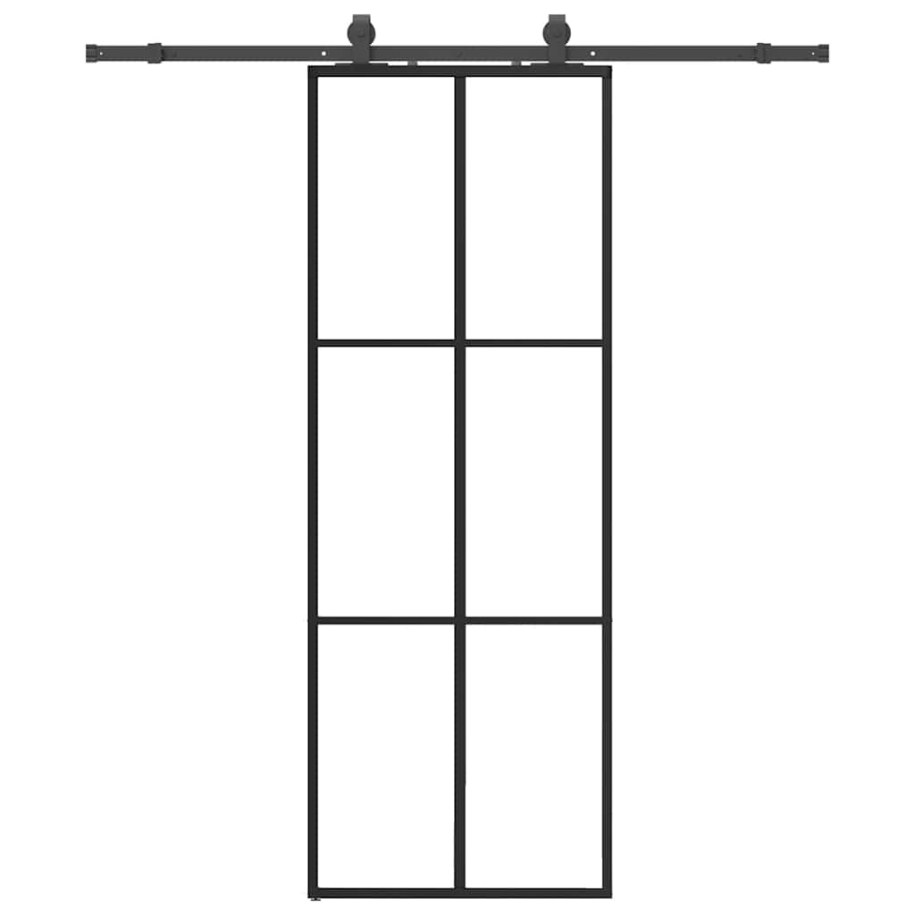 Skyvedør med monteringssett svart 76x205 cm ESG-glass vidaXL