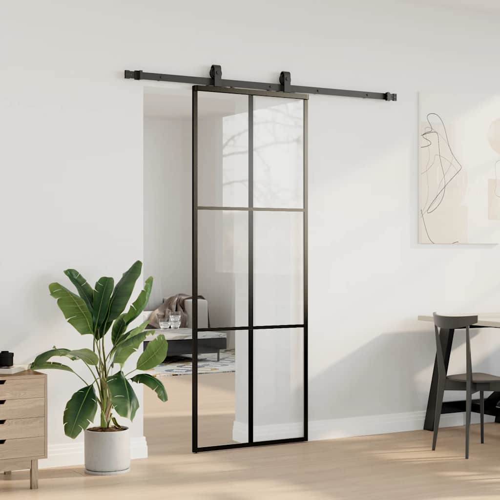 Skyvedør med monteringssett svart 76x205 cm ESG-glass vidaXL
