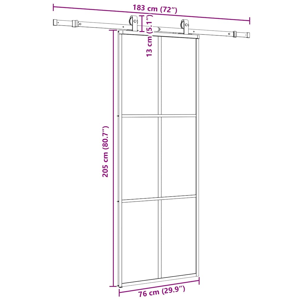 Skyvedør med monteringssett svart 76x205 cm ESG-glass vidaXL