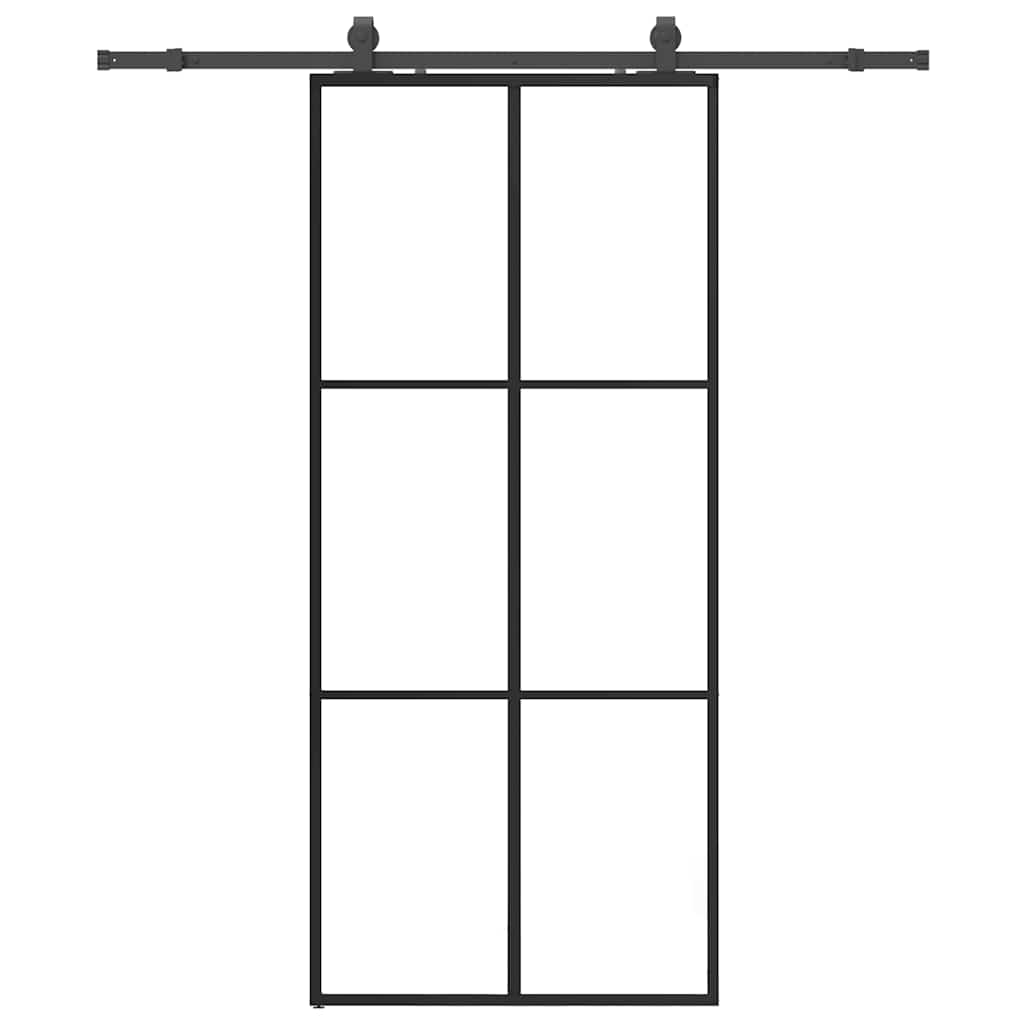 Skyvedør med monteringssett svart 90x205 cm ESG-glass vidaXL