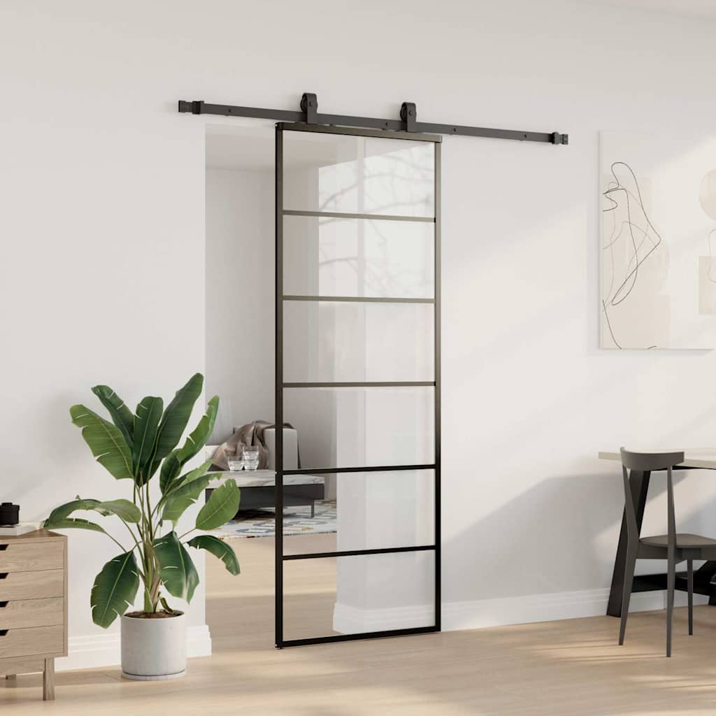 Skyvedør med monteringssett svart 76x205 cm ESG-glass vidaXL