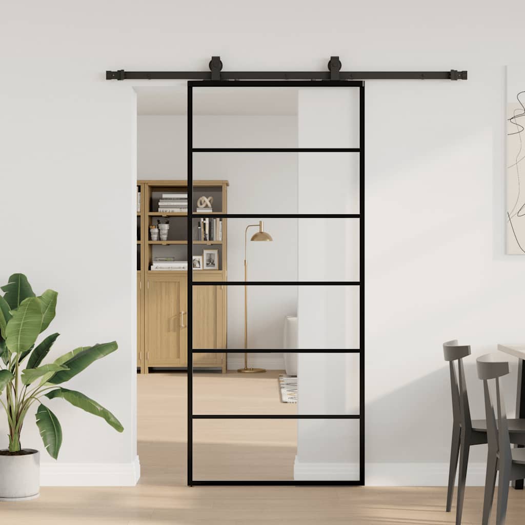 Skyvedør med monteringssett svart 90x205 cm ESG-glass vidaXL