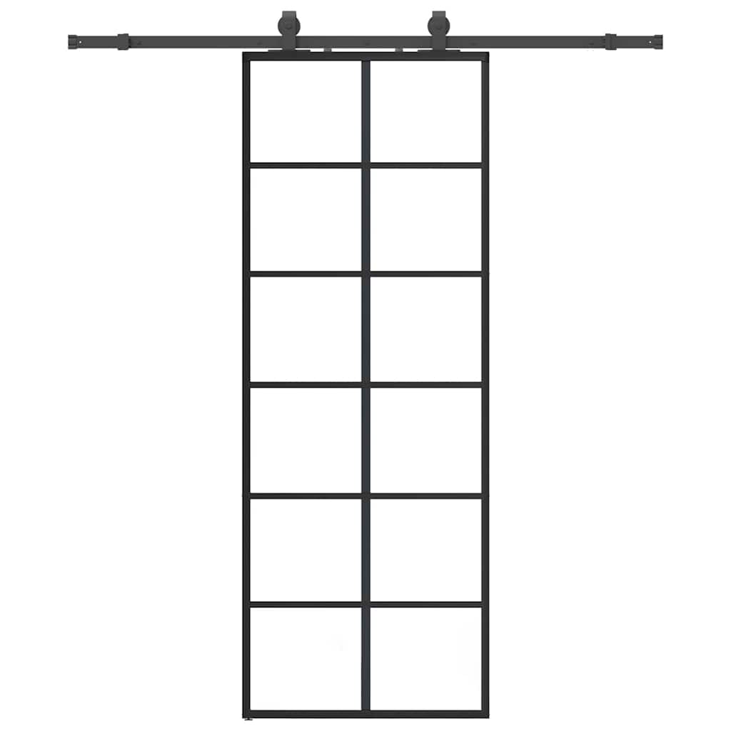 Skyvedør med monteringssett svart 76x205 cm ESG-glass