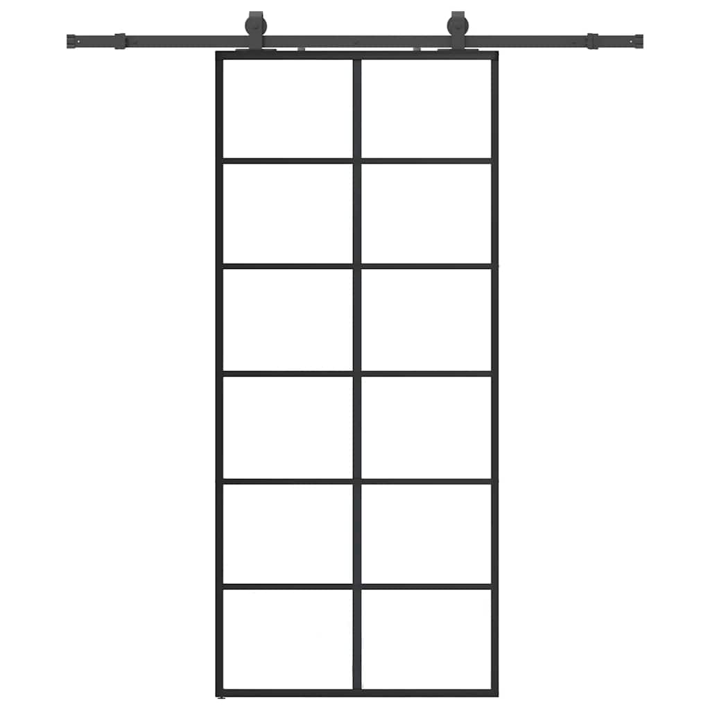 Skyvedør med monteringssett svart 90x205 cm ESG-glass