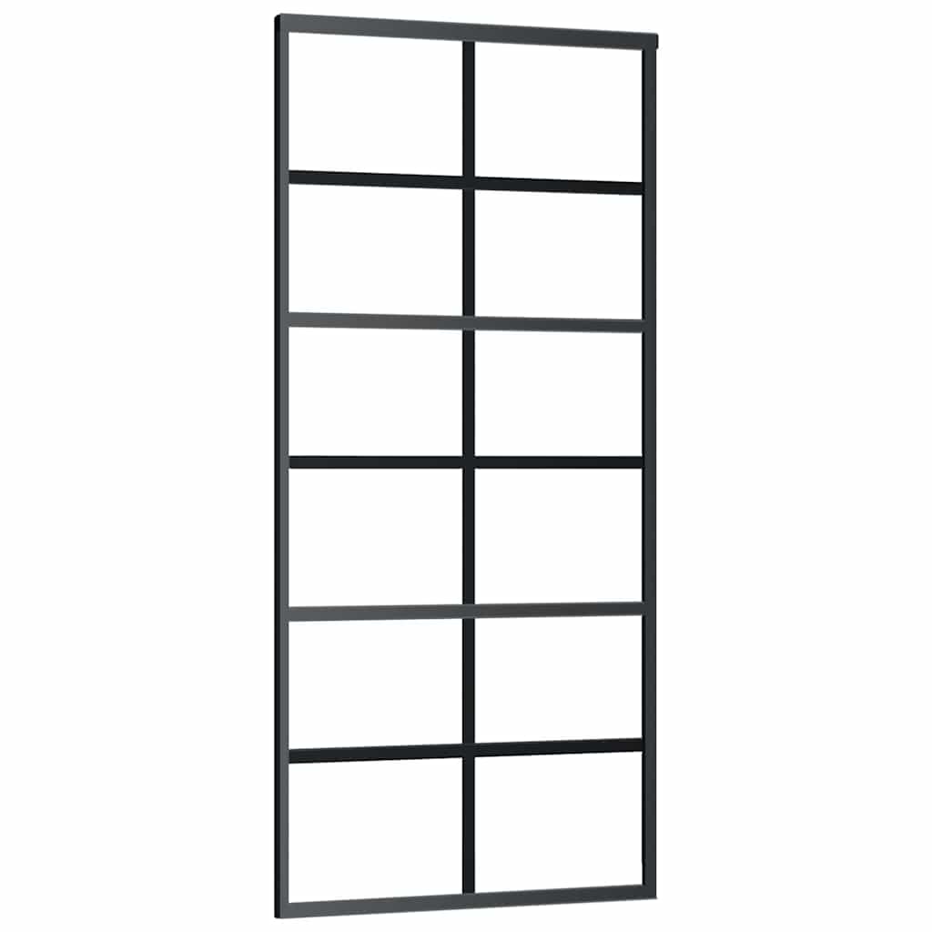 Skyvedør med monteringssett svart 90x205 cm ESG-glass