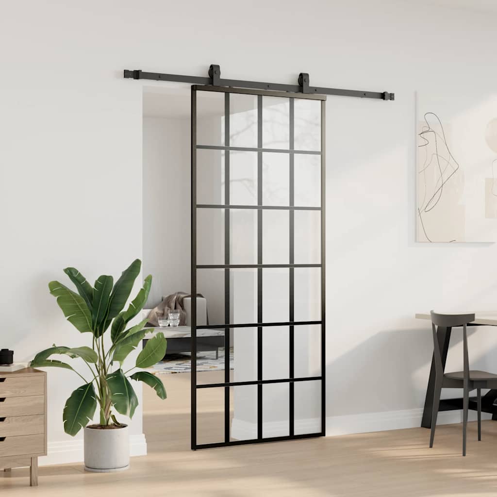 Skyvedør med monteringssett svart 90x205 cm ESG-glass vidaXL