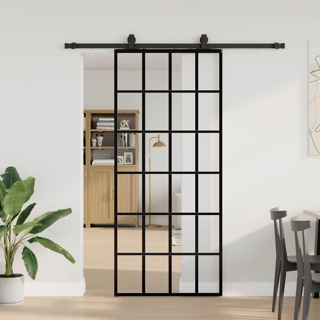 Skyvedør med monteringssett svart 90x205 cm ESG-glass vidaXL