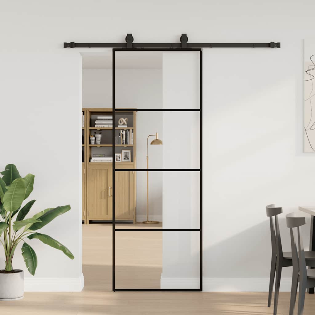 Skyvedør med monteringssett svart 76x205 cm ESG-glass vidaXL