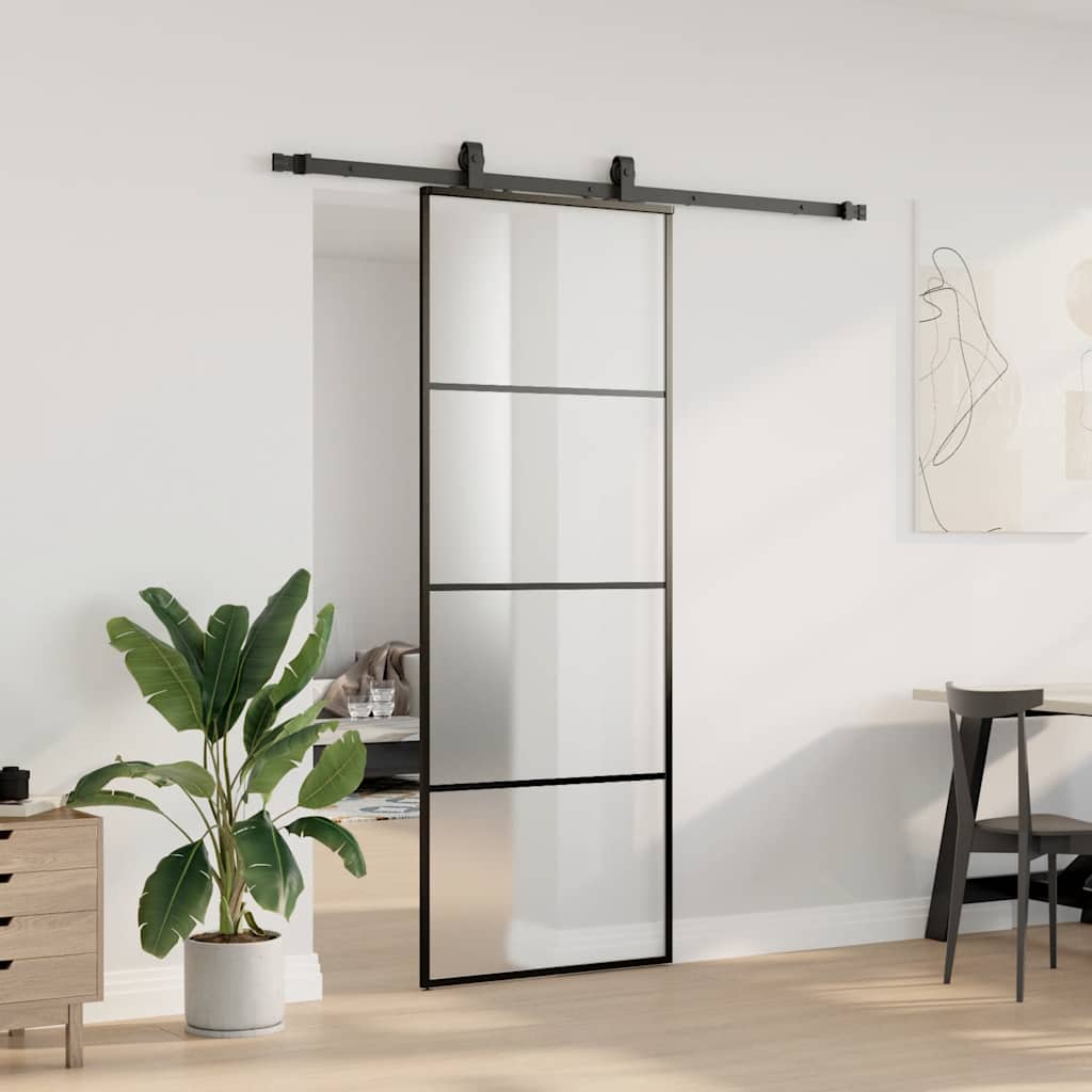 Skyvedør med monteringssett svart 76x205 cm ESG-glass vidaXL