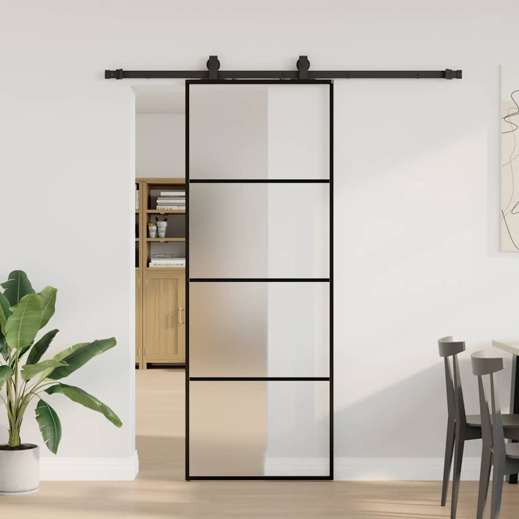 Skyvedør med monteringssett svart 76x205 cm ESG-glass vidaXL