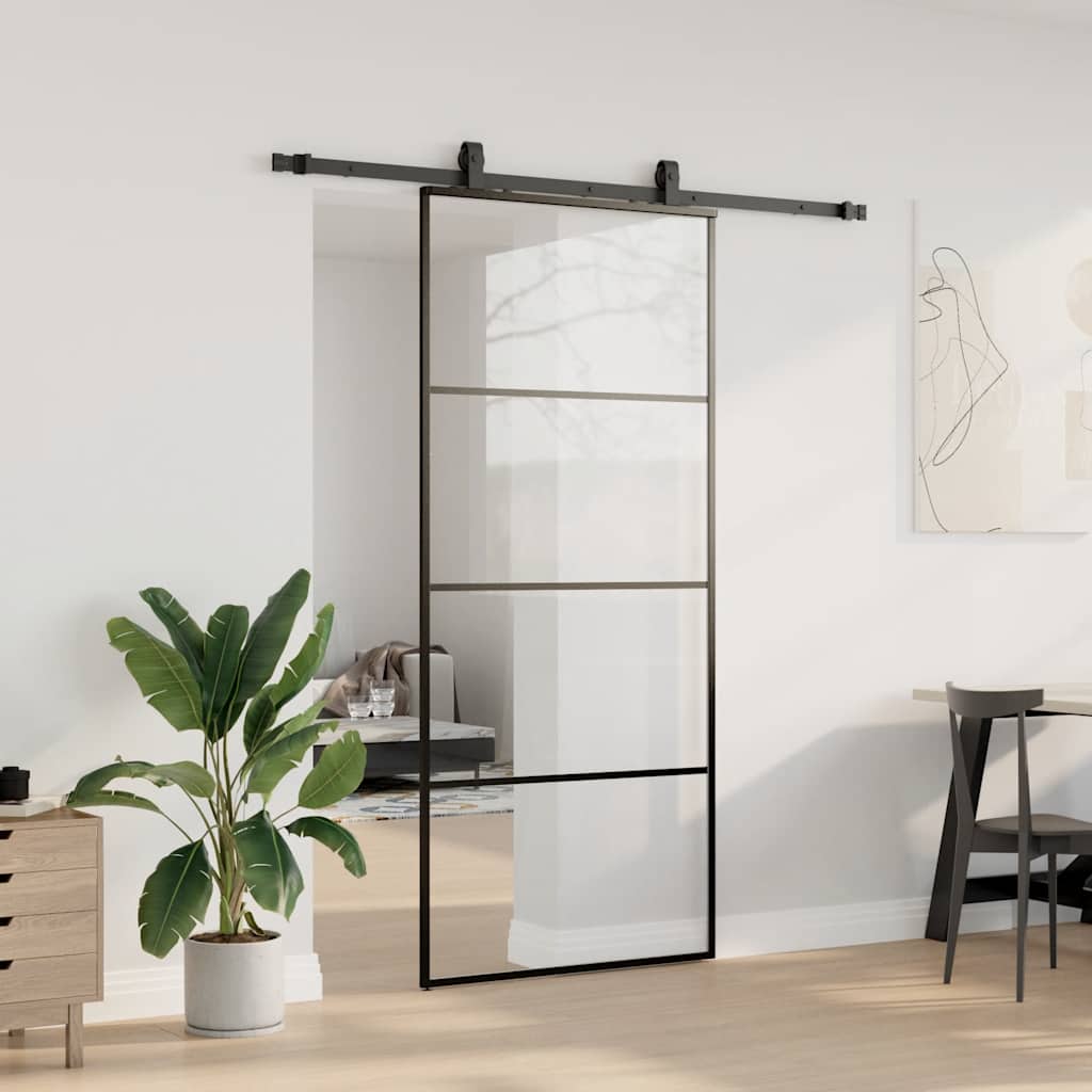 Skyvedør med monteringssett svart 90x205 cm ESG-glass vidaXL