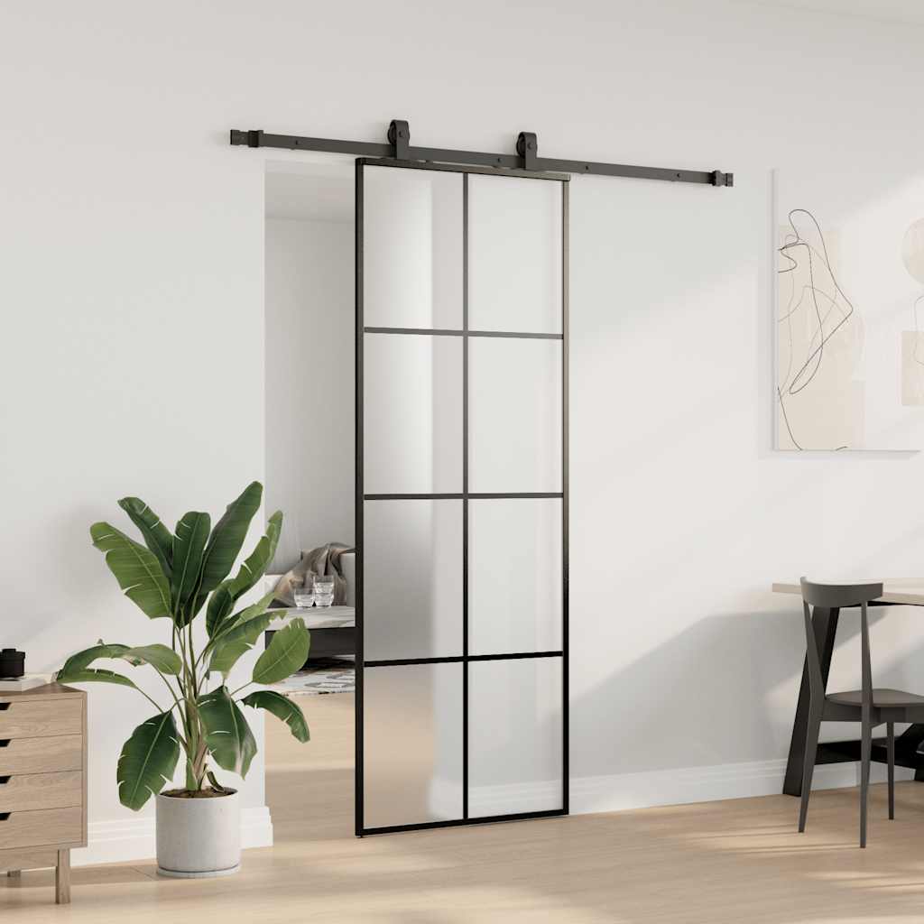 Skyvedør med monteringssett svart 76x205 cm ESG-glass vidaXL