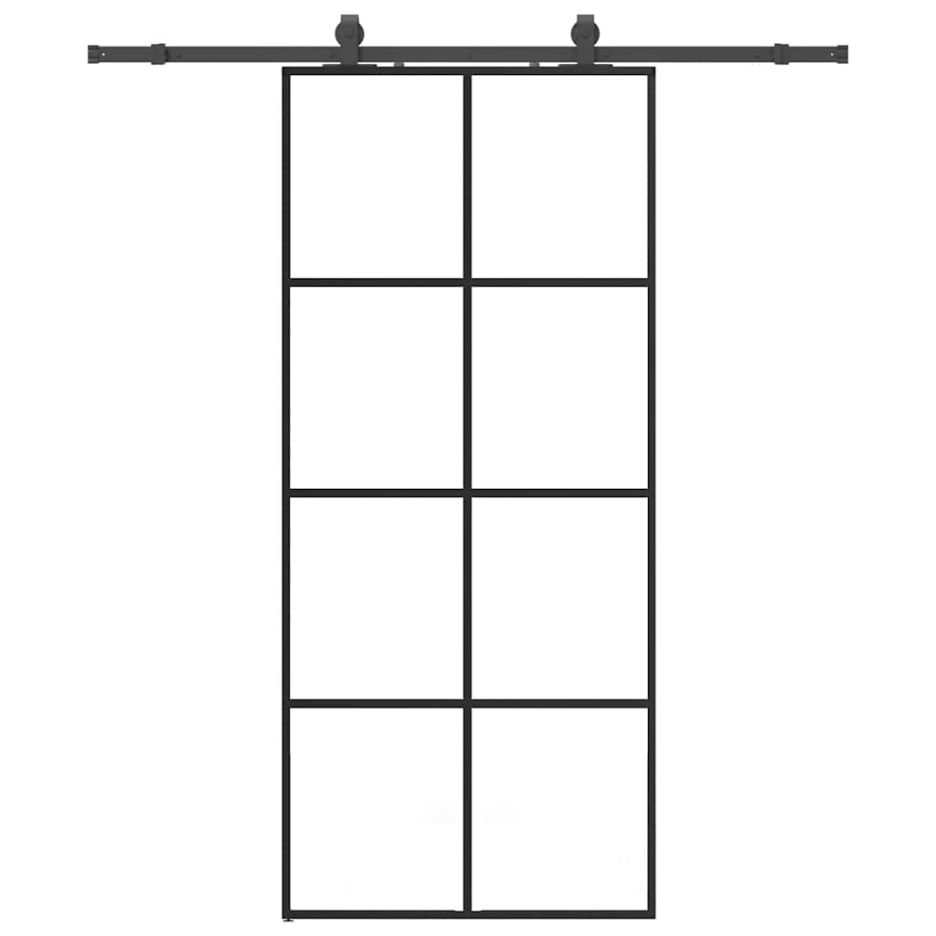 Skyvedør med monteringssett svart 90x205 cm ESG-glass