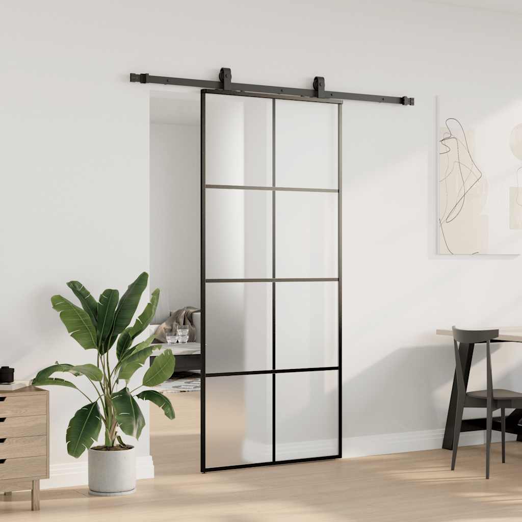 Skyvedør med monteringssett svart 90x205 cm ESG-glass vidaXL