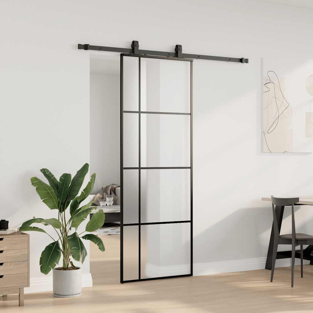 Skyvedør med monteringssett svart 76x205 cm ESG-glass vidaXL