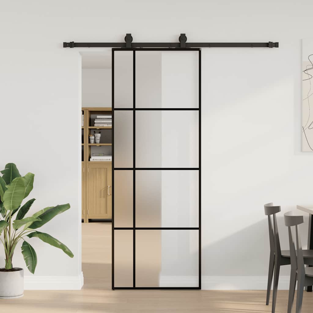 Skyvedør med monteringssett svart 76x205 cm ESG-glass vidaXL