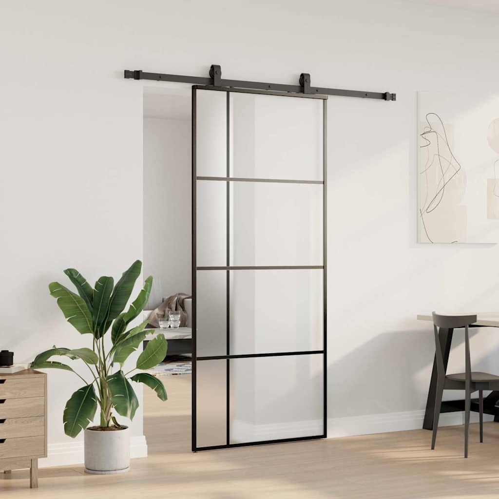 Skyvedør med monteringssett svart 90x205 cm ESG-glass vidaXL