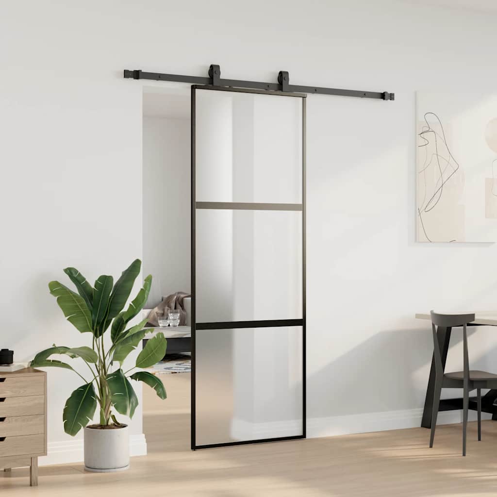 Skyvedør med monteringssett svart 76x205 cm herdet glass vidaXL