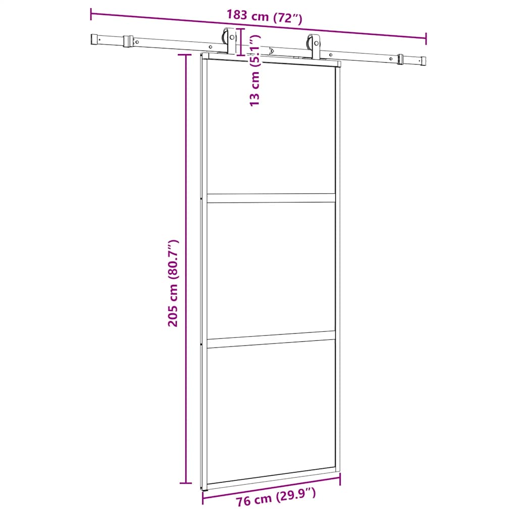 Skyvedør med monteringssett svart 76x205 cm herdet glass vidaXL