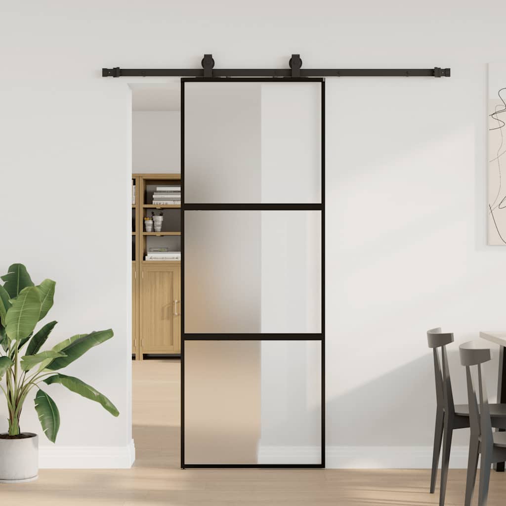 Skyvedør med monteringssett svart 76x205 cm herdet glass vidaXL