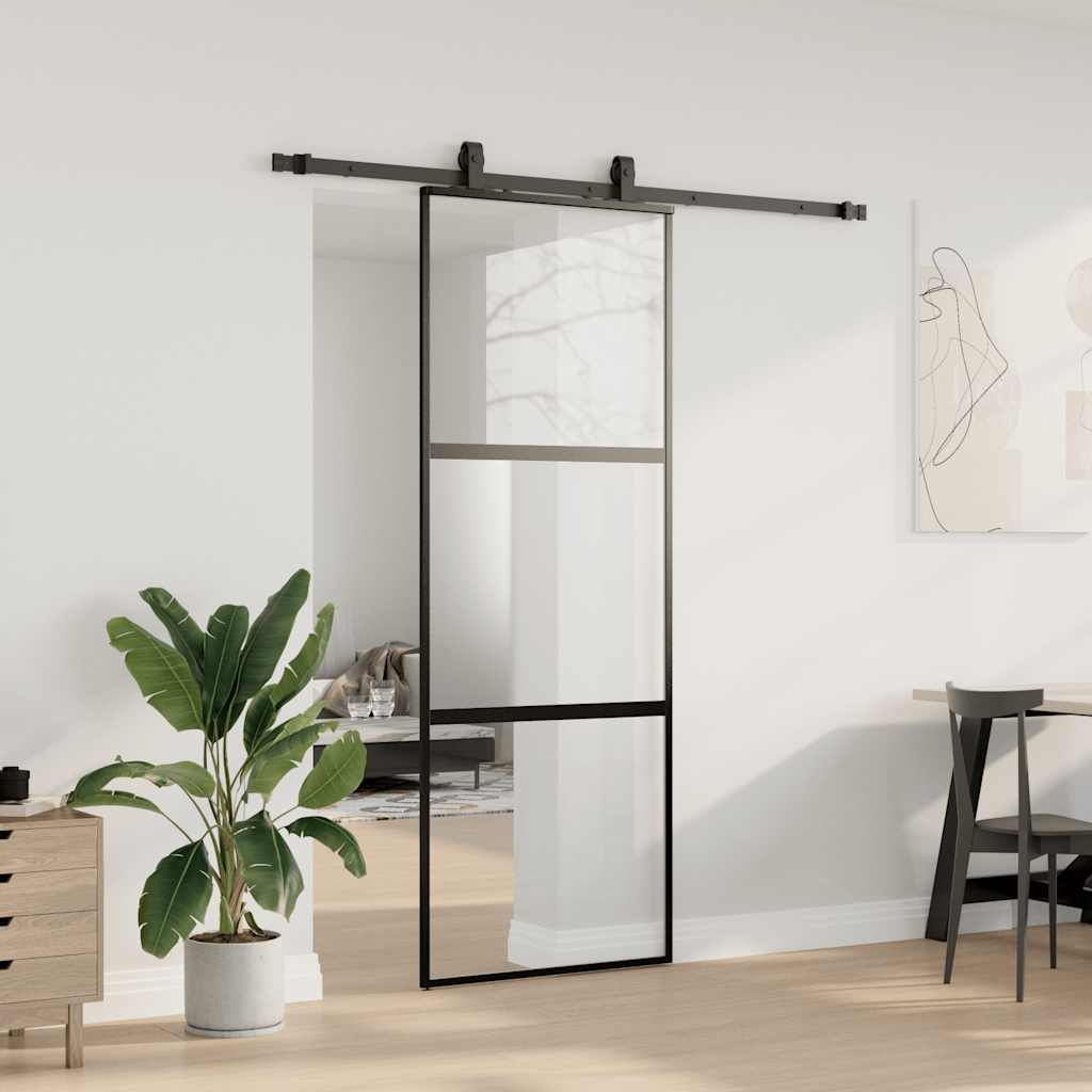 Skyvedør med monteringssett svart 76x205 cm herdet glass vidaXL