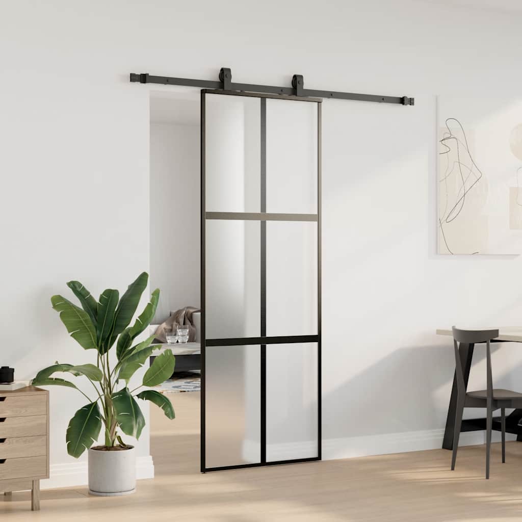Skyvedør med monteringssett svart 76x205 cm herdet glass vidaXL