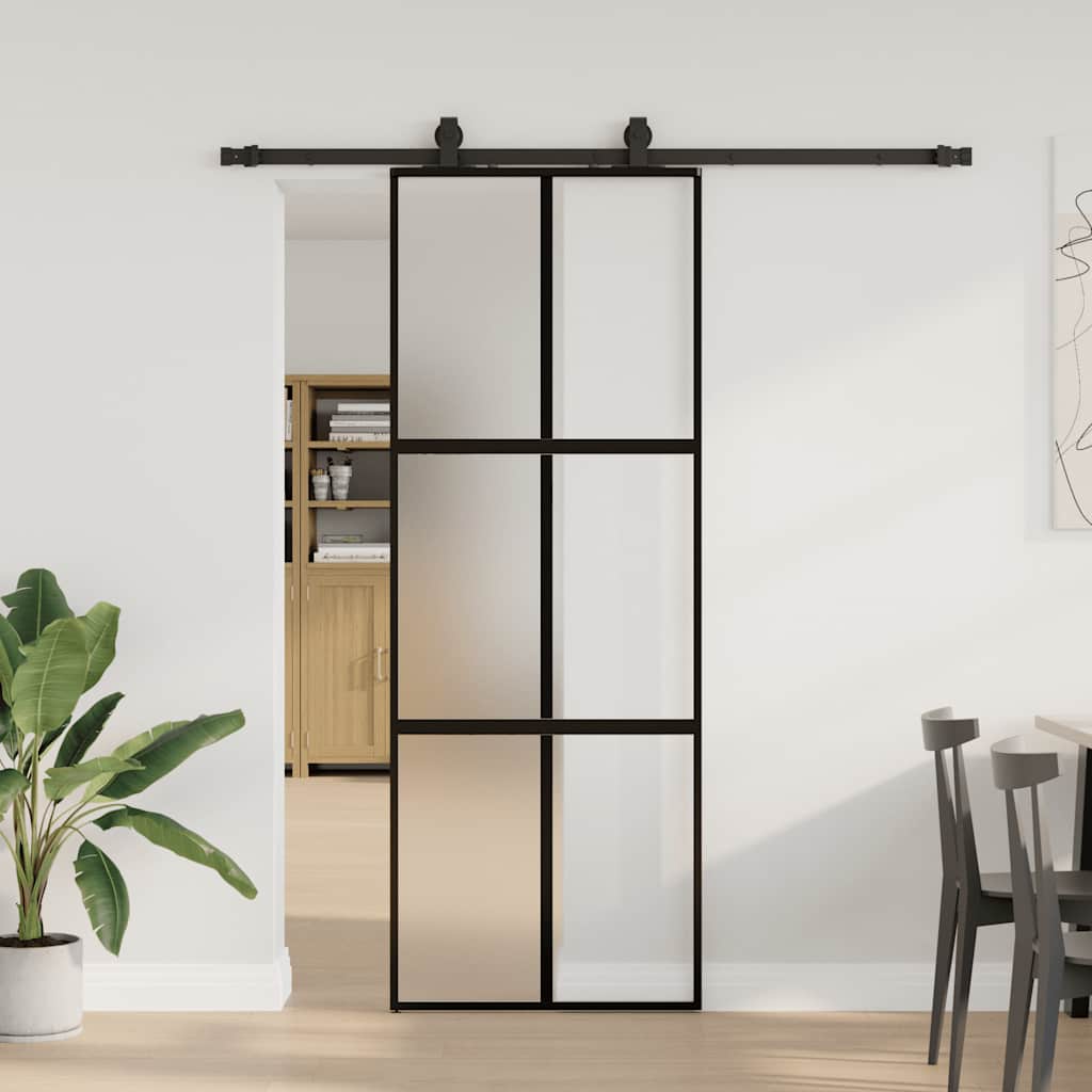 Skyvedør med monteringssett svart 76x205 cm herdet glass vidaXL