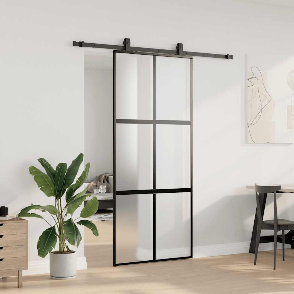 Skyvedør med monteringssett svart 90x205 cm herdet glass vidaXL