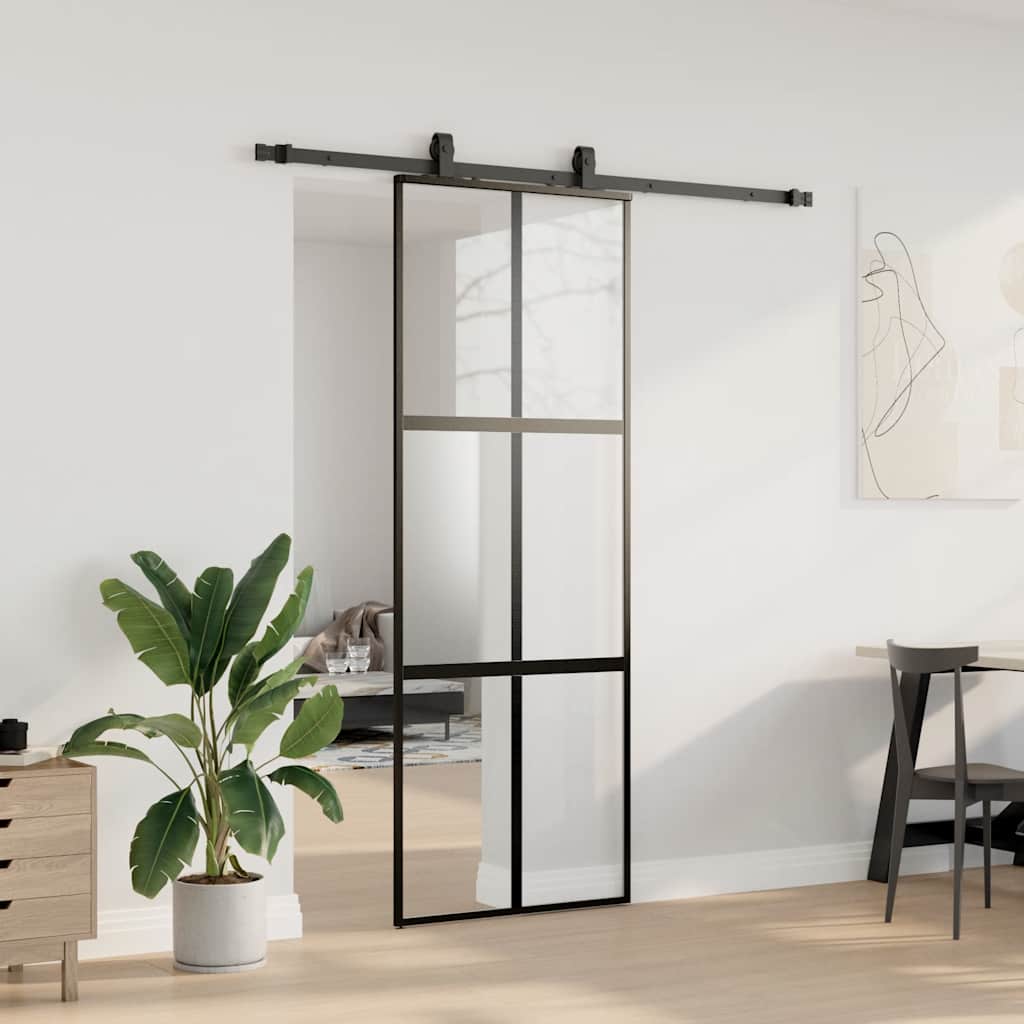 Skyvedør med monteringssett svart 76x205 cm herdet glass vidaXL